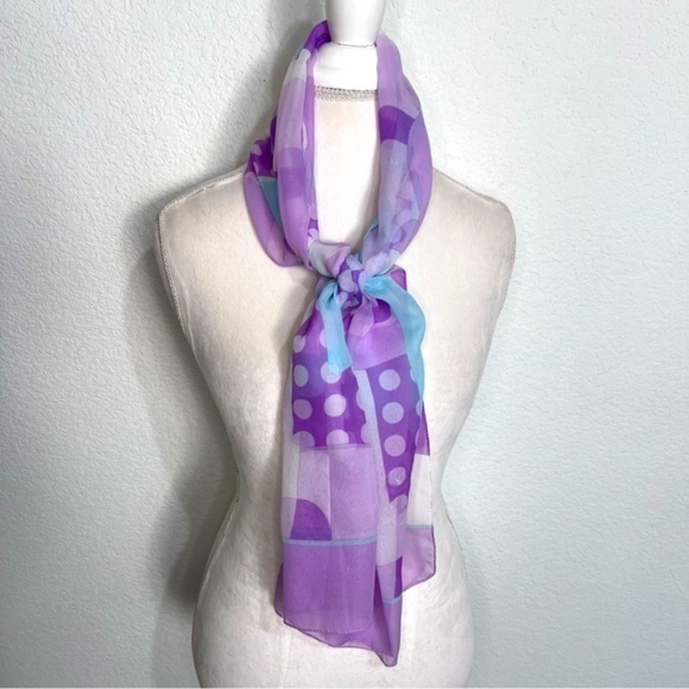 Vintage Purple Blue Pink Sheer Geometric Design Scarf Hair Tie Wrap